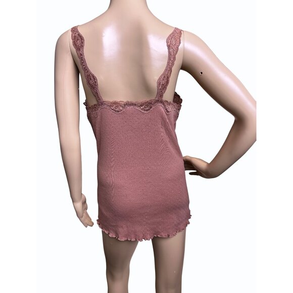 Moda International Pink Lace-Trimmed Camisole Top Medium 100% Cotton Coquette - Picture 9 of 15